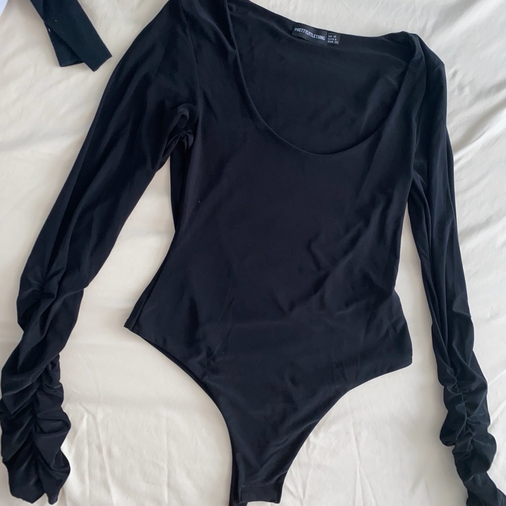 PLT scoopneck black slinky long sleeve bodysuit